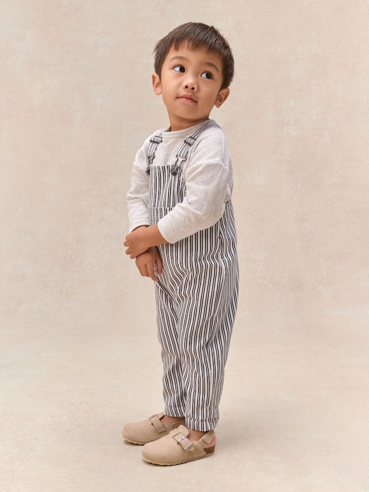 The White Company White Cotton Blend Stripe Dungaree & Top Set - Image 1 of 5 The White Company White Cotton Blend Stripe Dungaree & Top Set - Image 1 of 5