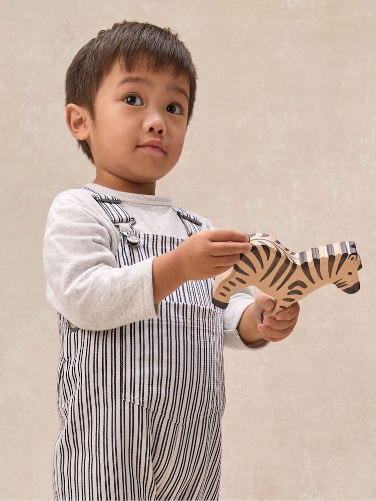 The White Company White Cotton Blend Stripe Dungaree & Top Set - Image 2 of 5 The White Company White Cotton Blend Stripe Dungaree & Top Set - Image 2 of 5