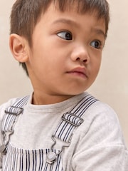 The White Company White Cotton Blend Stripe Dungaree & Top Set - Image 3 of 5