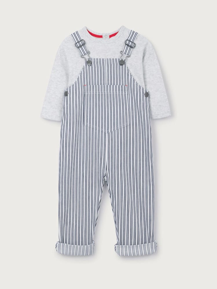 The White Company White Cotton Blend Stripe Dungaree & Top Set - Image 5 of 5 The White Company White Cotton Blend Stripe Dungaree & Top Set - Image 5 of 5