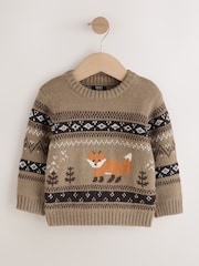 Mink Brown Fox - Strikket trøje med rund hals og figurmotiv (3mdr.-7år) - Billede 1 af 4