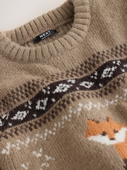 Mink Brown Fox - Strikket trøje med rund hals og figurmotiv (3mdr.-7år) - Billede 4 af 4