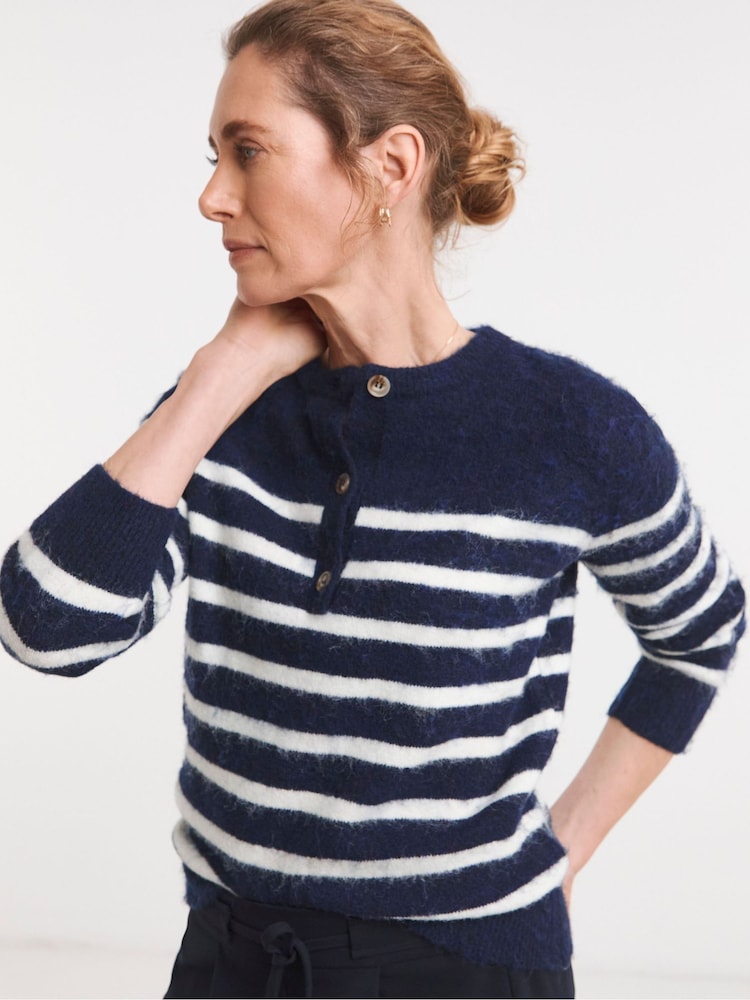 JD Williams Breton Stripe Wide Sleeve Henley Jumper - Imaginea 1 din 4 JD Williams Breton Stripe Wide Sleeve Henley Jumper - Imaginea 1 din 4