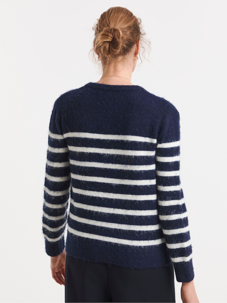 JD Williams Breton Stripe Wide Sleeve Henley Jumper - Imaginea 2 din 4 JD Williams Breton Stripe Wide Sleeve Henley Jumper - Imaginea 2 din 4