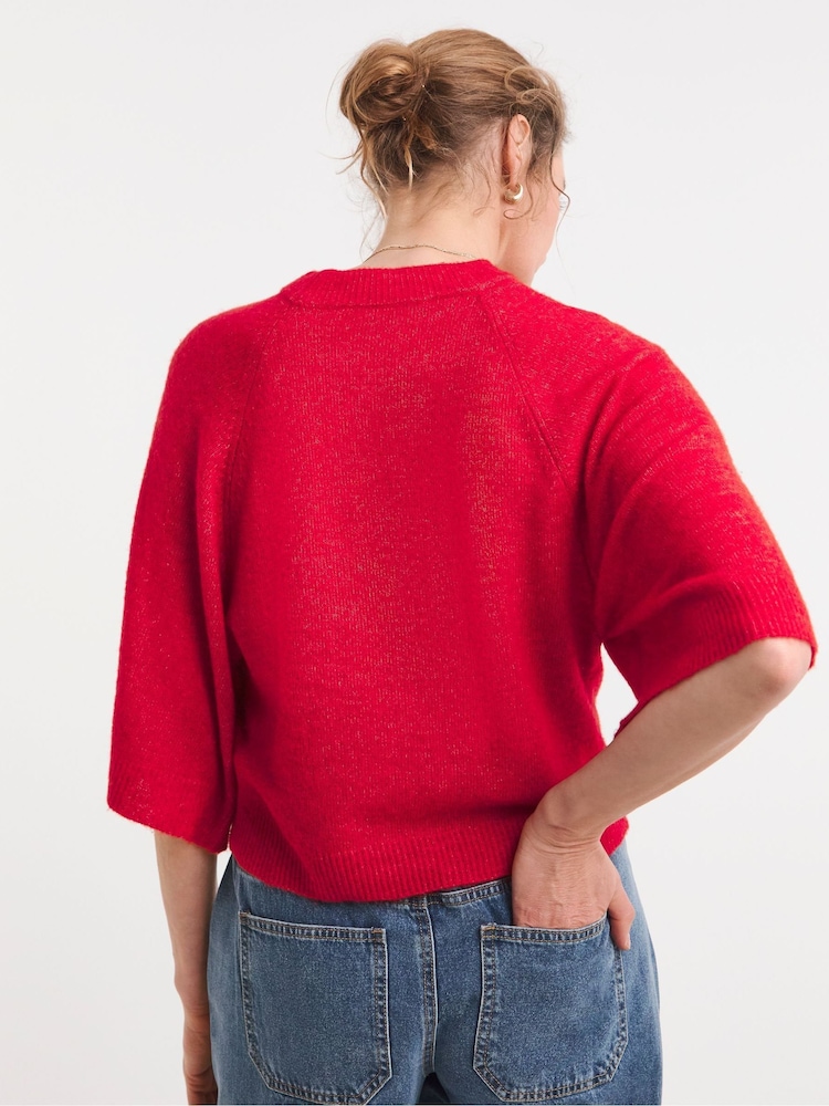JD Williams Red Sheer Wide Sleeve Jumper - Image 2 of 4