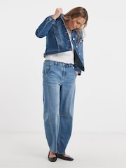 JD Williams Blue Authentic Fashion Pocket Barrel Leg Jeans - Image 1 of 4