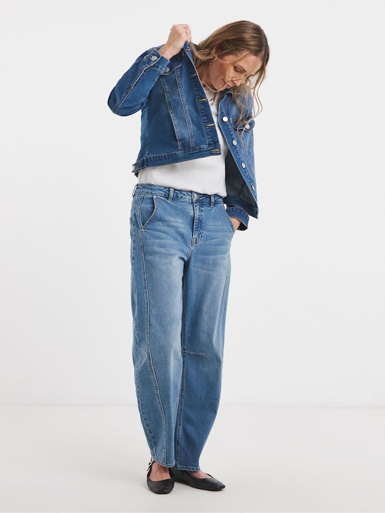 JD Williams Blue Authentic Fashion Pocket Barrel Leg Jeans - Image 1 of 4