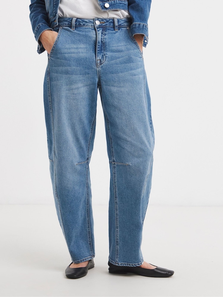 JD Williams Blue Authentic Fashion Pocket Barrel Leg Jeans - Image 2 of 4