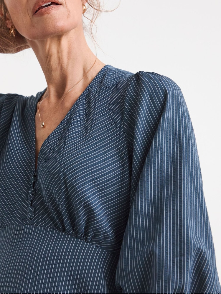 JD Williams Blue Stripe Button Detail Tea Dress - Image 4 of 4