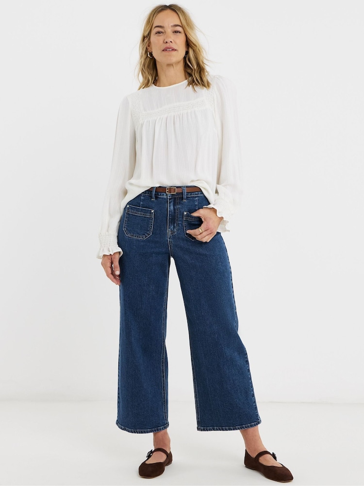 JD Williams מכנסי ג'ינס קרופ רחבים אותנטיים עם כיס בחזית - תמונה 1 מתוך 4