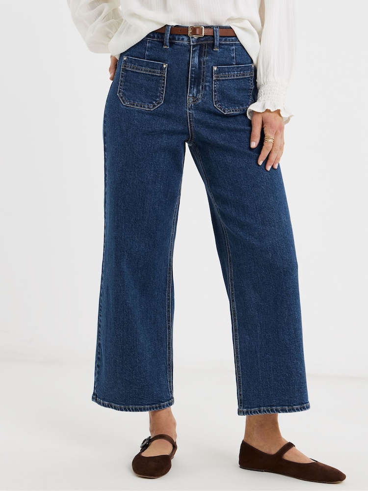 JD Williams מכנסי ג'ינס קרופ רחבים אותנטיים עם כיס בחזית - תמונה 2 מתוך 4