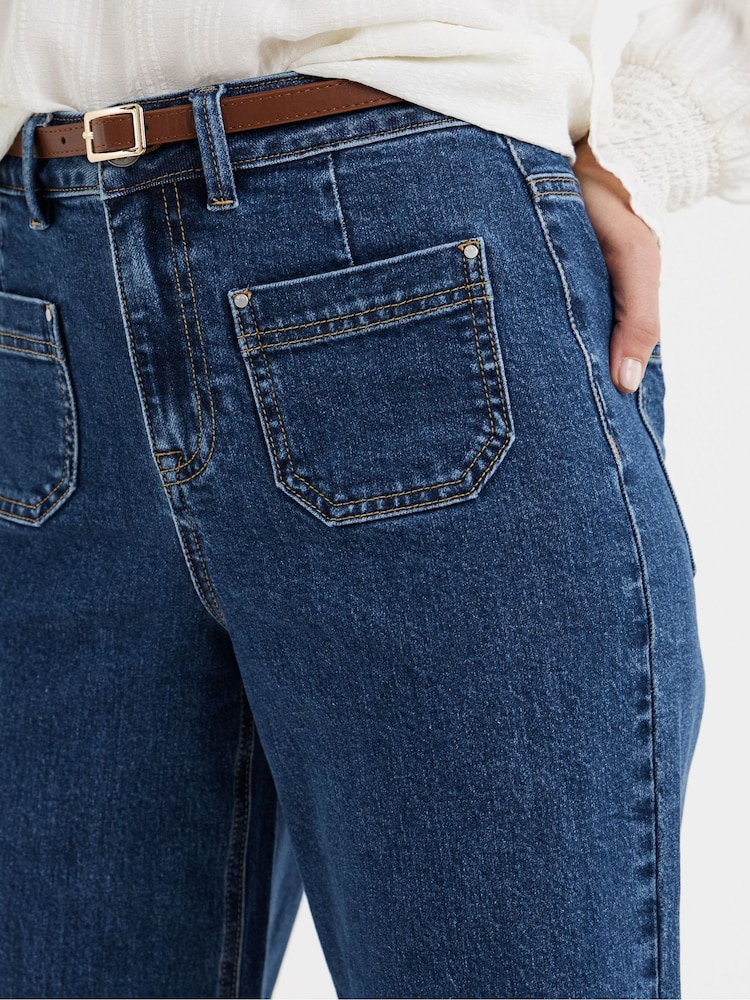 JD Williams מכנסי ג'ינס קרופ רחבים אותנטיים עם כיס בחזית - תמונה 4 מתוך 4