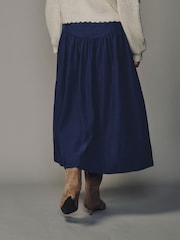 Navy Blue Corduroy Drop Waist Midi Skirt - Image 4 of 8