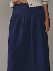 Navy Blue Corduroy Drop Waist Midi Skirt - Image 5 of 8