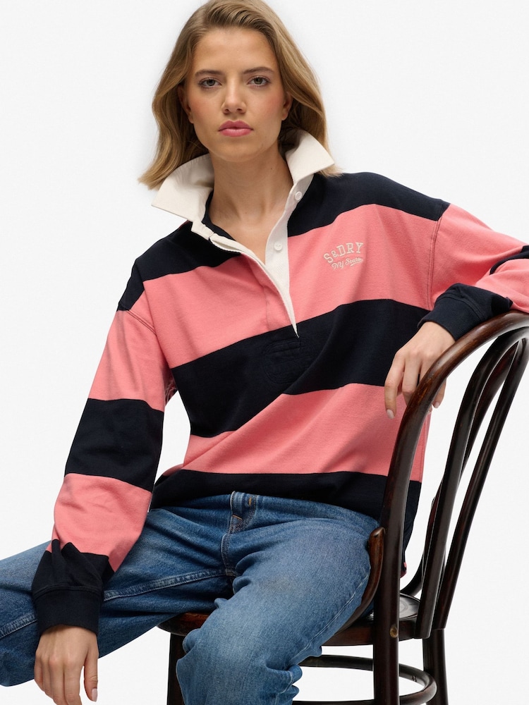 ורוד - Superdry חולצת רוגבי עם פסים, קולקציית Heritage - תמונה 1 מתוך 5