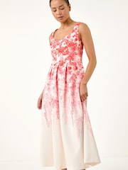 Roman Red Petite Floral Waist Stretch Midi Dress - Image 2 of 5