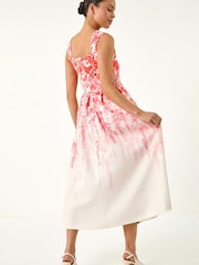 Roman Red Petite Floral Waist Stretch Midi Dress - Image 3 of 5