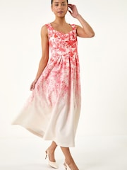 Roman Red Petite Floral Waist Stretch Midi Dress - Image 4 of 5