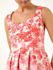 Roman Red Petite Floral Waist Stretch Midi Dress - Image 5 of 5