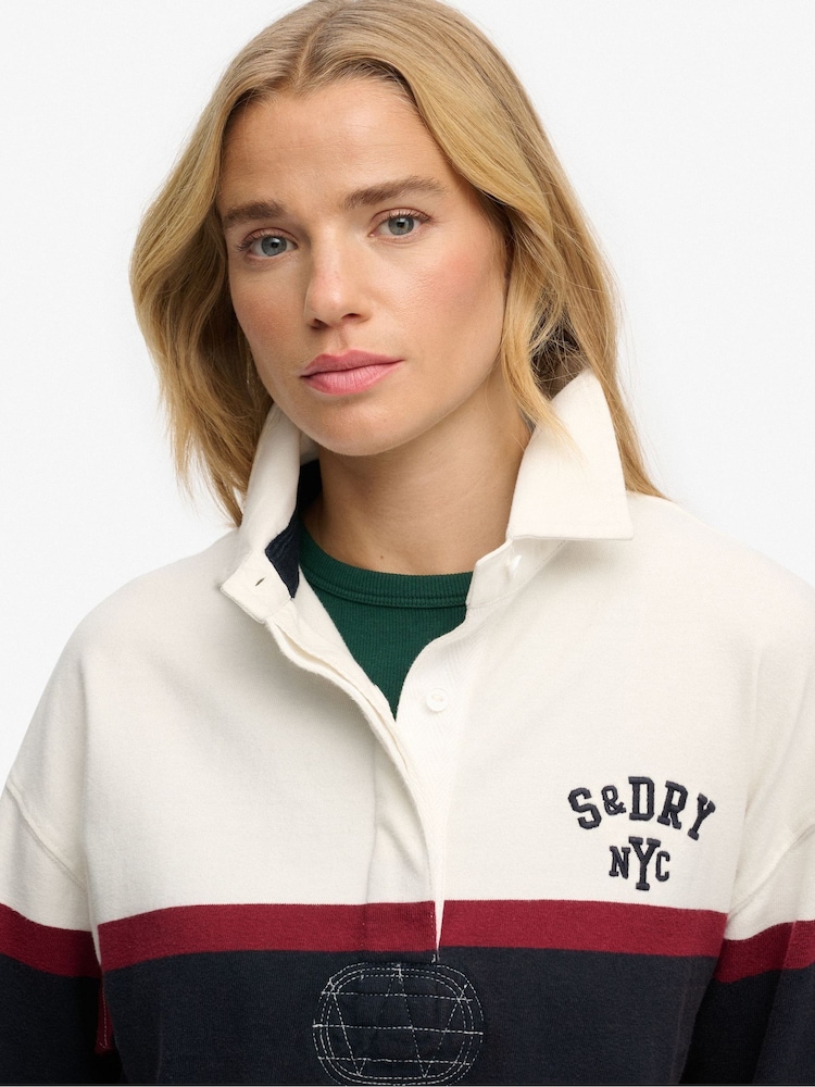 לבן - Superdry חולצת רוגבי עם פסים, קולקציית Heritage - תמונה 5 מתוך 5