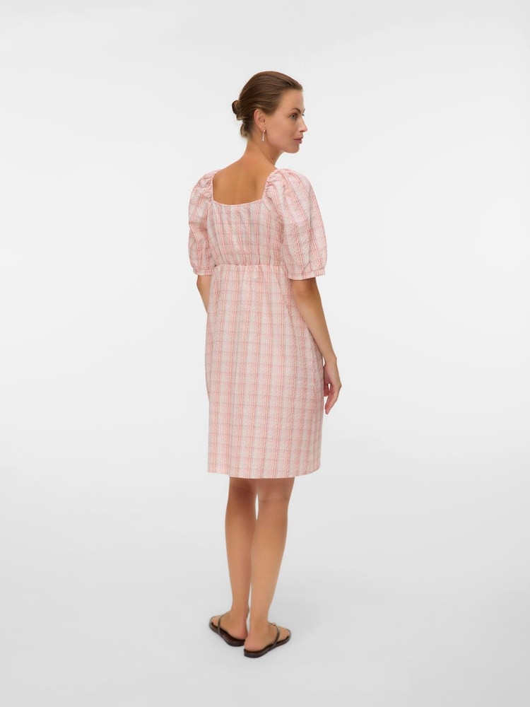 Mamalicious Pink Maternity Puff Sleeve V-Neck Dress - Image 2 of 3