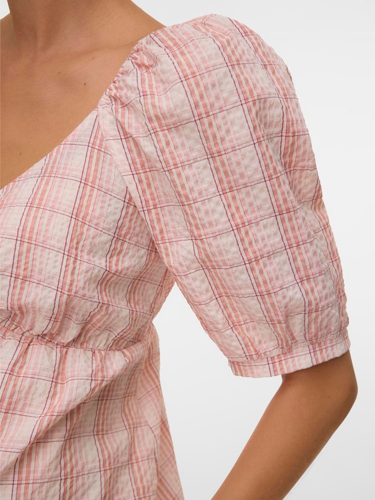 Mamalicious Pink Maternity Puff Sleeve V-Neck Dress - Image 3 of 3