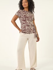 Roman Brown Petite Zebra Print Side Blouse - Image 2 of 5