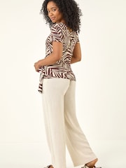 Roman Brown Petite Zebra Print Side Blouse - Image 3 of 5