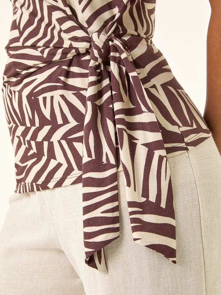 Roman Brown Petite Zebra Print Side Blouse - Image 5 of 5