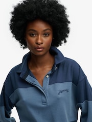 Superdry Blue Heritage Pique Rugby Jumper - Image 9 of 9