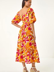 Roman Orange Petite Floral Puff Sleeve Tiered Dress - Image 3 of 5