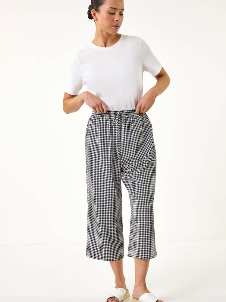 Roman Black Petite Gingham Stretch Cropped Trousers - Image 2 of 5 Roman Black Petite Gingham Stretch Cropped Trousers - Image 2 of 5