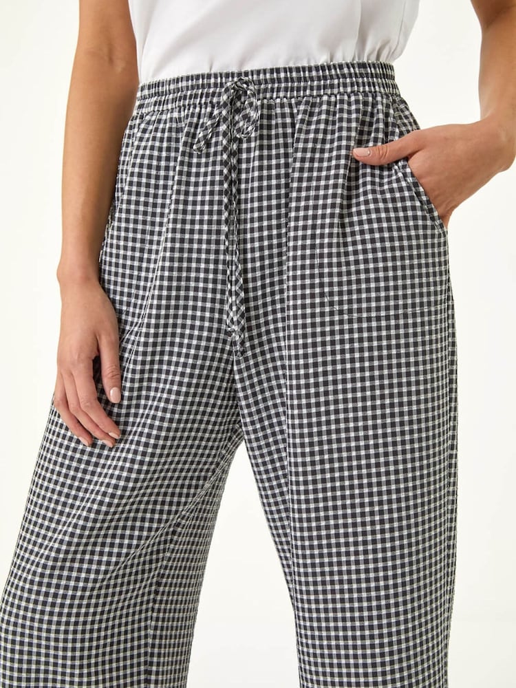 Roman Black Petite Gingham Stretch Cropped Trousers - Image 5 of 5 Roman Black Petite Gingham Stretch Cropped Trousers - Image 5 of 5