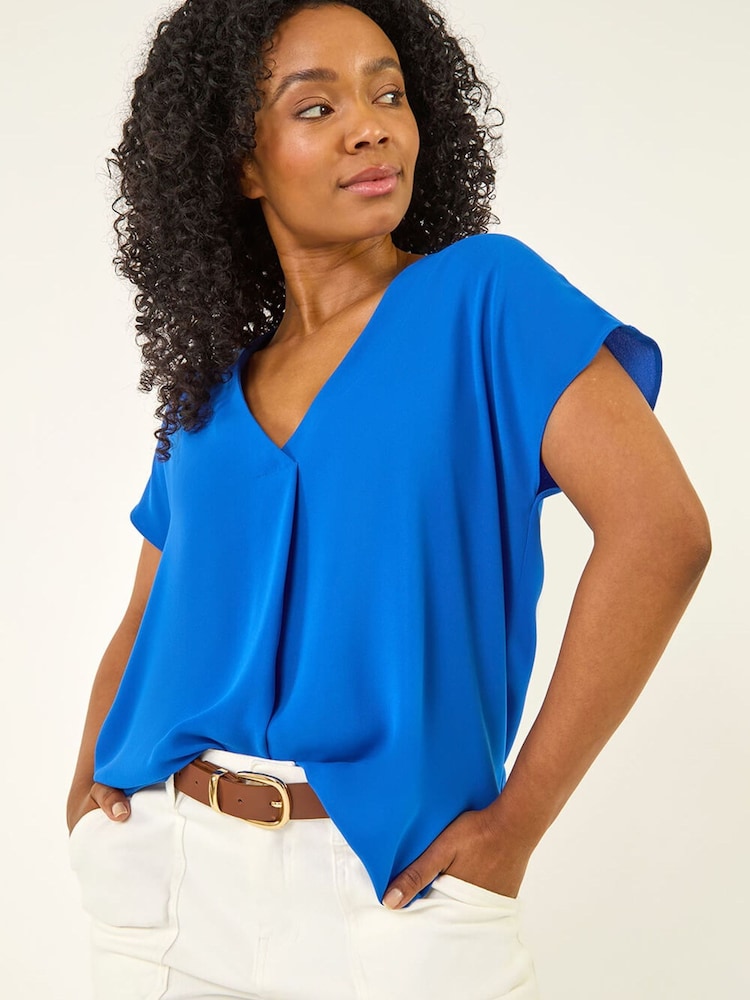 Roman Blue Petite V-Neck Tuck Front Top - Image 1 of 5
