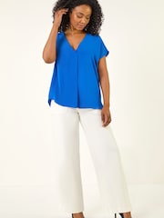 Roman Blue Petite V-Neck Tuck Front Top - Image 2 of 5