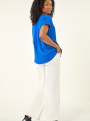 Roman Blue Petite V-Neck Tuck Front Top - Image 3 of 5