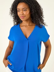 Roman Blue Petite V-Neck Tuck Front Top - Image 4 of 5