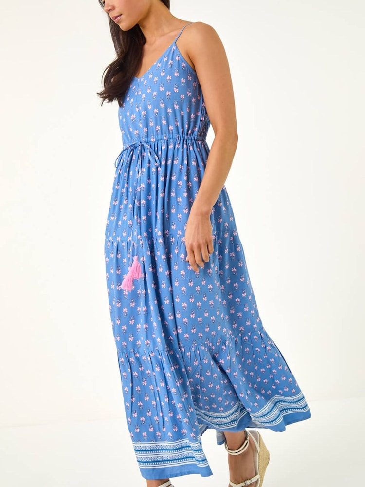 Roman Blue Petite Abstract Print Strappy Maxi Dress - Image 1 of 5