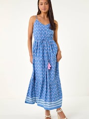 Roman Blue Petite Abstract Print Strappy Maxi Dress - Image 2 of 5