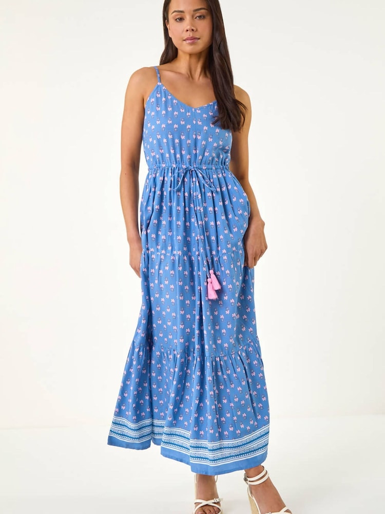Roman Blue Petite Abstract Print Strappy Maxi Dress - Image 2 of 5