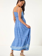 Roman Blue Petite Abstract Print Strappy Maxi Dress - Image 3 of 5