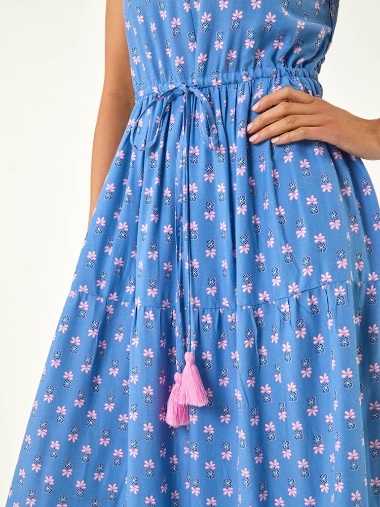 Roman Blue Petite Abstract Print Strappy Maxi Dress - Image 6 of 6 Roman Blue Petite Abstract Print Strappy Maxi Dress - Image 6 of 6