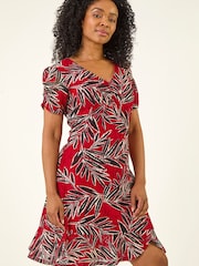 Roman Red Petite Leaf Lace Ruched Dress - Image 4 of 5