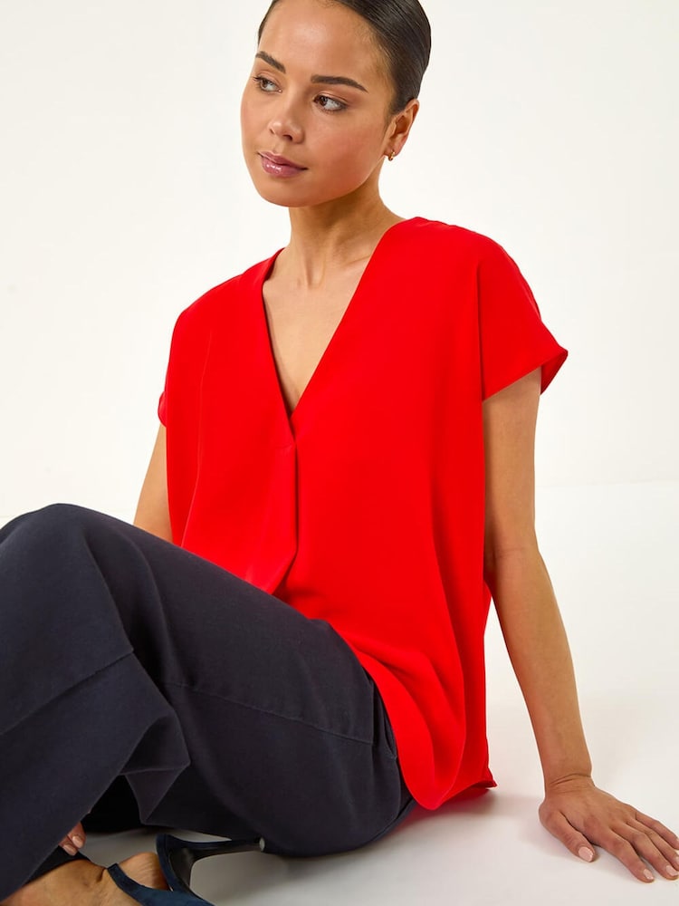 Roman Red Petite V-Neck Tuck Front Top - Image 1 of 5