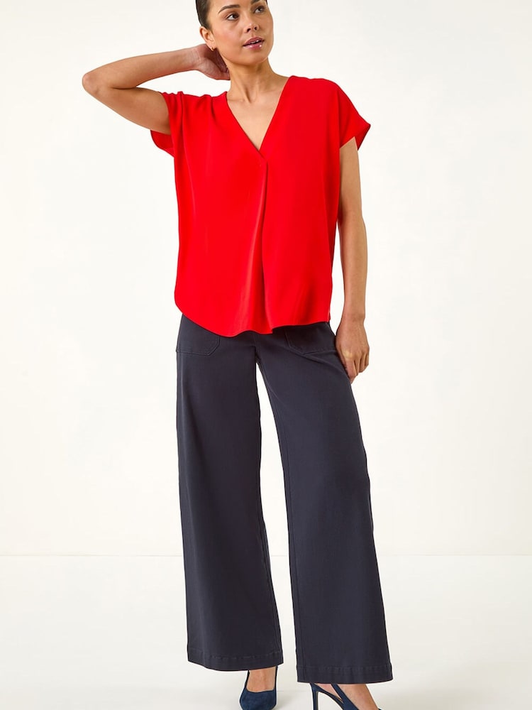 Roman Red Petite V-Neck Tuck Front Top - Image 2 of 5