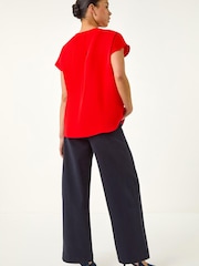 Roman Red Petite V-Neck Tuck Front Top - Image 3 of 5