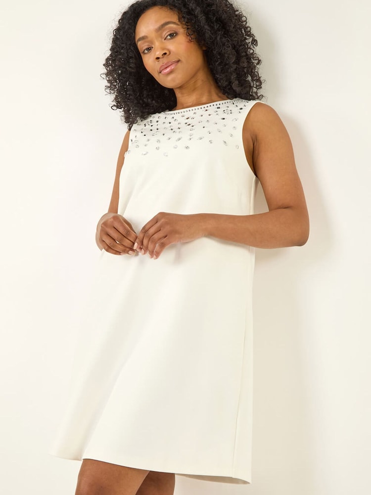 Roman White Petite Embellished Dress - Image 1 of 5