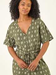 Roman Green Petite Border Print Cropped Jumpsuit - Image 4 of 5