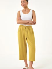 Roman Yellow Petite Linen Mix Wide Cropped Trousers - Image 2 of 5