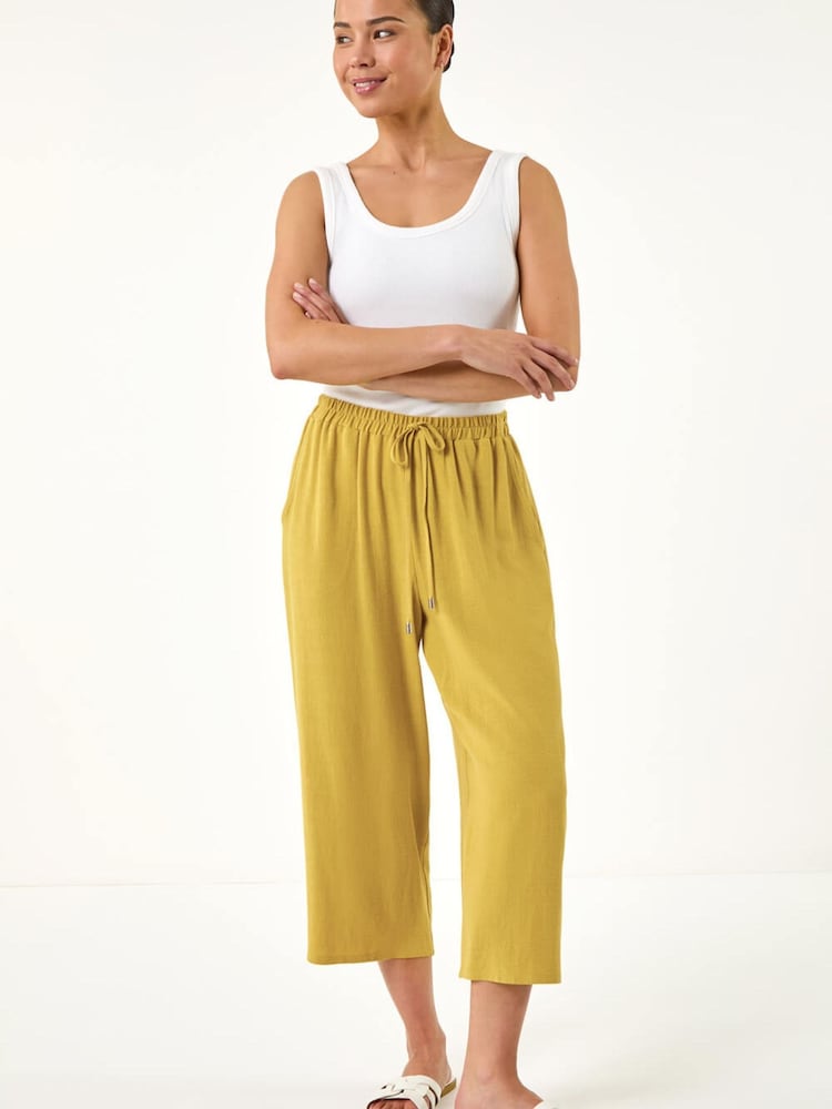 Roman Yellow Petite Linen Mix Wide Cropped Trousers - Image 2 of 5